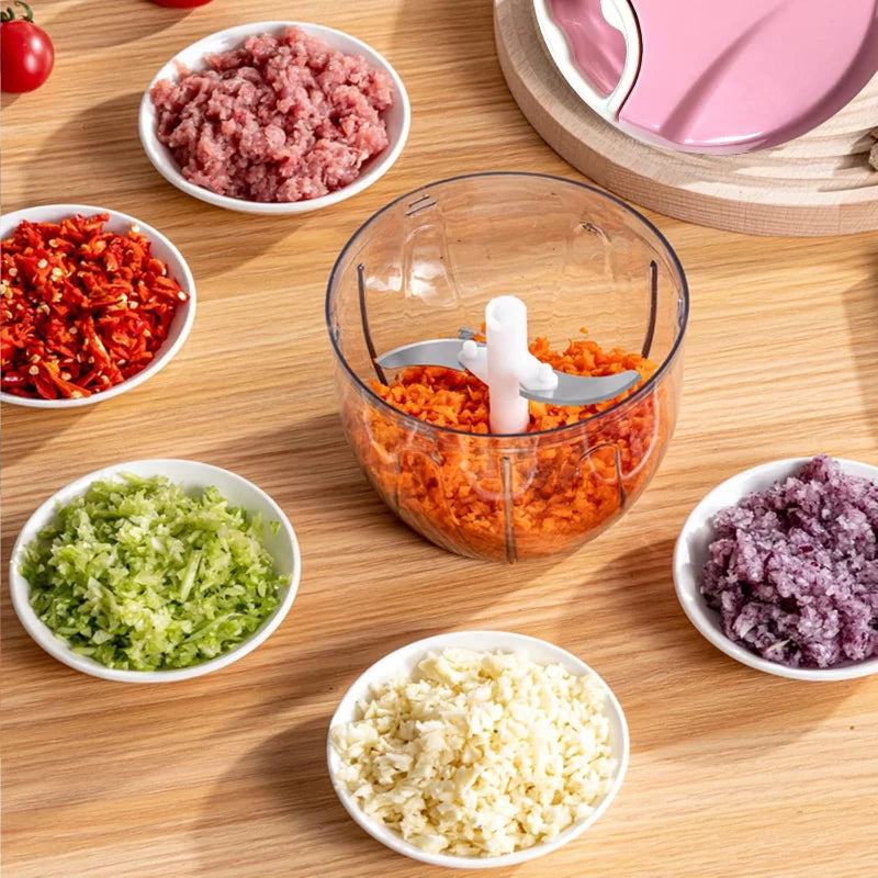 500/900ML Manual Pull Food Chopper,Hand Pull String Garlic Chopper for Kitchen,Small Food Processor with Stainless Steel Blades
