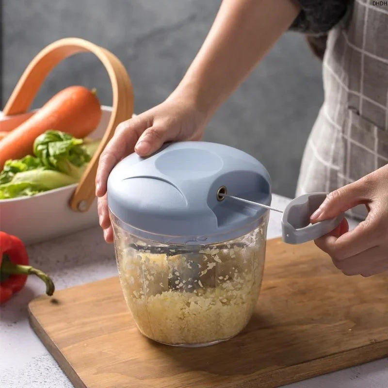 500/900ML Manual Pull Food Chopper,Hand Pull String Garlic Chopper for Kitchen,Small Food Processor with Stainless Steel Blades