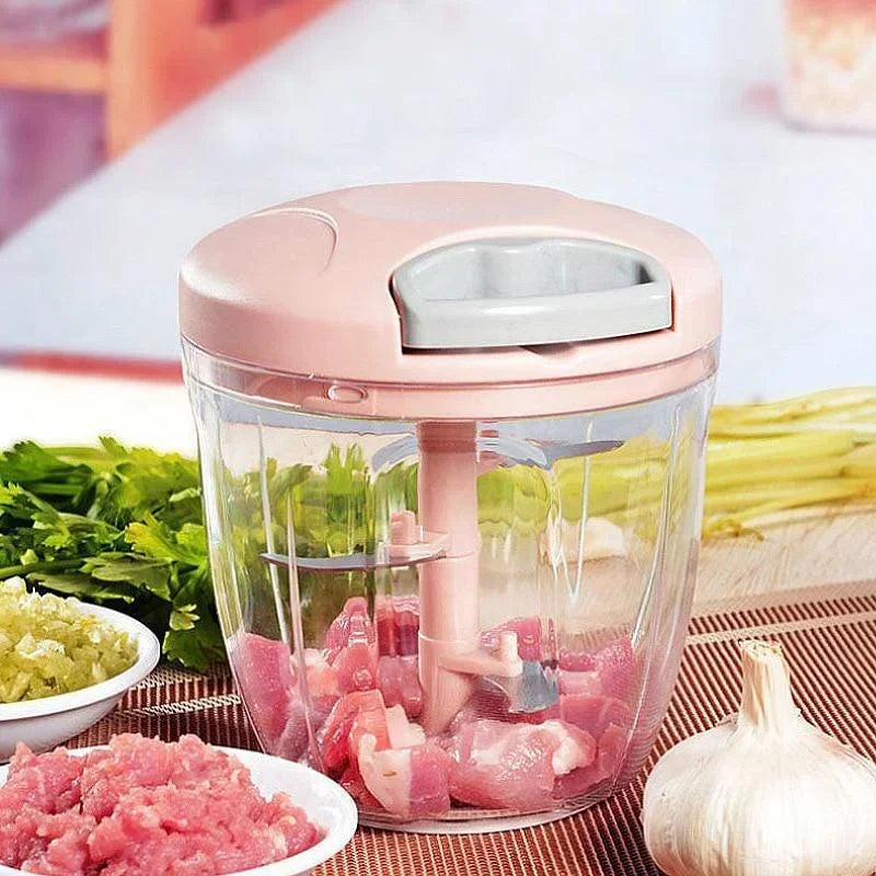 500/900ML Manual Pull Food Chopper,Hand Pull String Garlic Chopper for Kitchen,Small Food Processor with Stainless Steel Blades