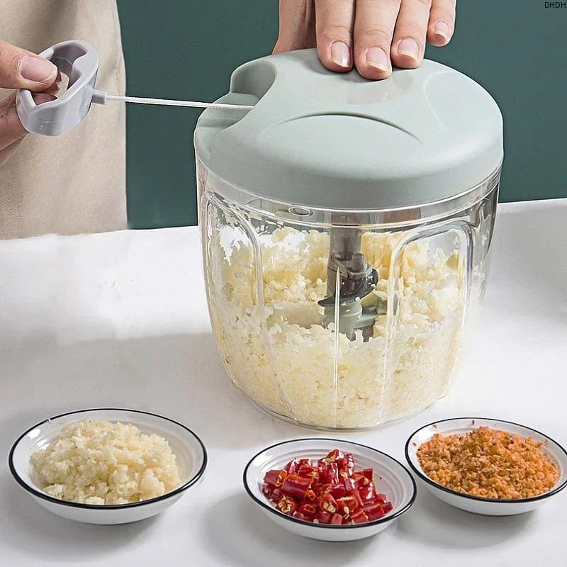 500/900ML Manual Pull Food Chopper,Hand Pull String Garlic Chopper for Kitchen,Small Food Processor with Stainless Steel Blades